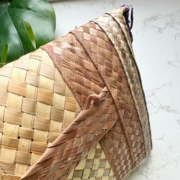 Purple Raffia Straw Weave Woven Oversized Clutch Bag Purse - Picture 5 of 7